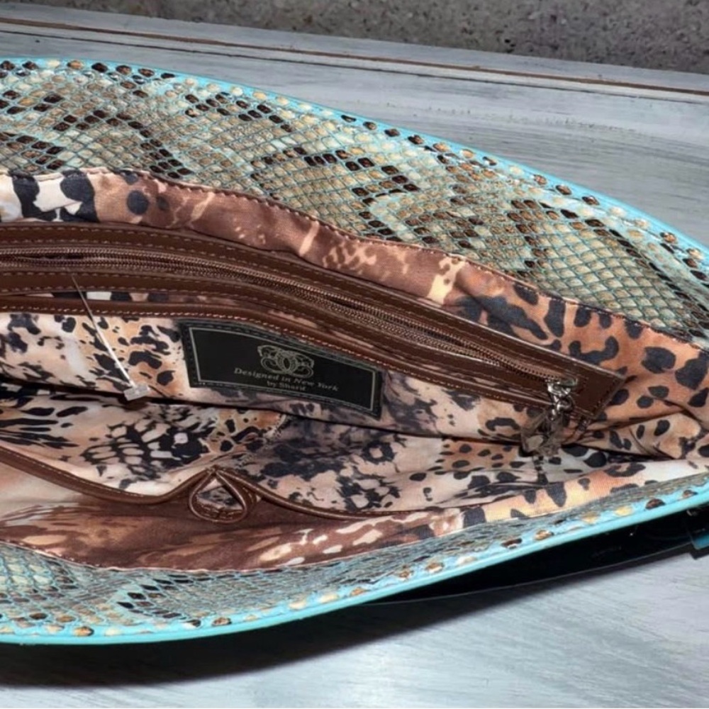 Sharif Teal Snake-Pattern Shoulder Bag w Silver Accents - Picture 10 of 10